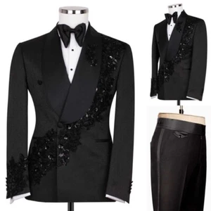 Men's Sequins Embroidery Suits for Formal Wedding Banquet Evening Party Occation - Picture 1 of 14