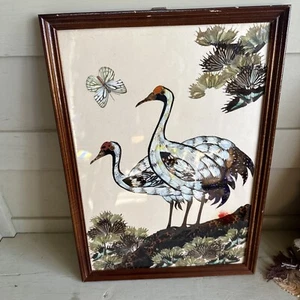 Paar Schmetterlingsflügel gerahmt Vögel Kraniche Kunst Collage gerahmt - Bild 1 von 6
