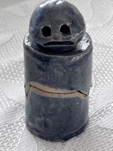 Studio Art Pottery Two Part Cut Broken Blue Scary Creepy Doll Man Figure Signed - Picture 1 of 19
