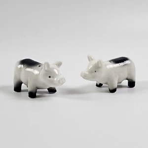 Black & White Ceramic Pigs Salt & Pepper Shaker Set Country Rustic Farmhouse - Picture 1 of 8