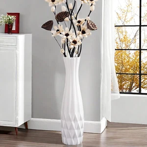 White Ceramic Floor Vase 24" Tall Flower Vase for Pampas Grass Modern Decorative - Picture 1 of 9