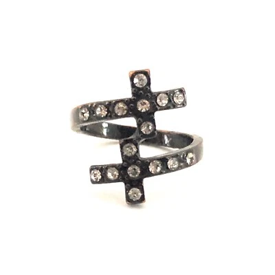 Anel de desvio cruzado duplo tamanho 6.5 declaração de strass cobre envelhecido escuro - Imagem 1 de 4