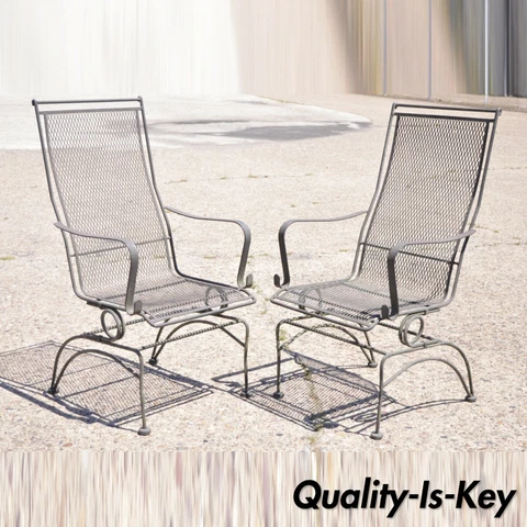 Woodard Bradford Collection Spring High Back Wrought Iron Patio Chairs - a Pair Cover