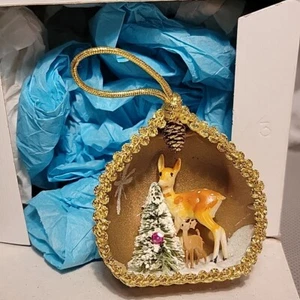 VTG Handmade? Ornament 3D Diorama Deer Fawn Christmas Tree - Picture 1 of 6