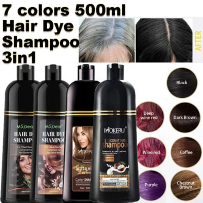 MS DEAR Permanent Hair Color Shampoo for Gray Hair Instant Herbal Hair Dye Shampoo 500ml