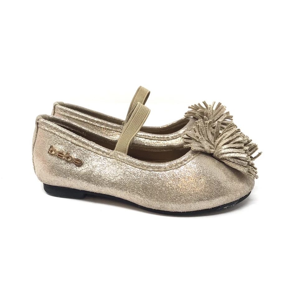 Pompones planos de ballet dorados brillantes talla 6 Bebe para niñas pequeñas Mary Jane sin cordones Foto 1 de 4