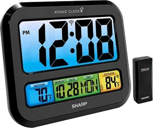 SHARP Atomic Clock with Bright Color Display, Atomic Accuracy, Jumbo 3" Easy to - Picture 1 of 7