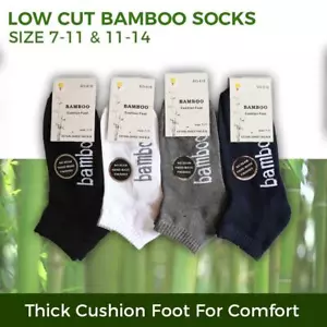 Bamboo Socks Ankle Low Cut Soft Cushion Work Sport Men s6-12 Black Navy White - Picture 1 of 15