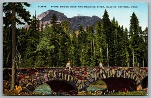 Postcard Glacier National Park MT c1950s Stone Bridge Over Two Medicine River - Bild 1 von 2