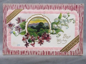 Cartolina Auguri Viole in rilievo Giglio della Valle Fiori Montagne 1909 - Foto 1 di 2