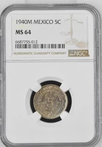 Mexico 5 Centavos 1940 M NGC MS 64 - Picture 1 of 2