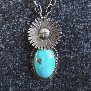 Navajo BENNIE RATION Sterling Silber TÜRKIS SONNENGESICHT KACHINA Anhänger HALSKETTE - Bild 1 von 13