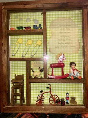 Vintage Handmade Baby Neutral Shadowbox Nursery Room Decor - Image 1 of 4