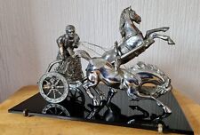Art Deco Roman Chariot Racer Antik Chrom kontrastierende Schwarz Glas Standfuss Vintage