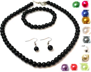 CLÁSICO JUEGO DE JOYAS DE COLLAR DE PERLAS FALSAS Y PULSERA DE COLECCIÓN - Imagen 1 de 15