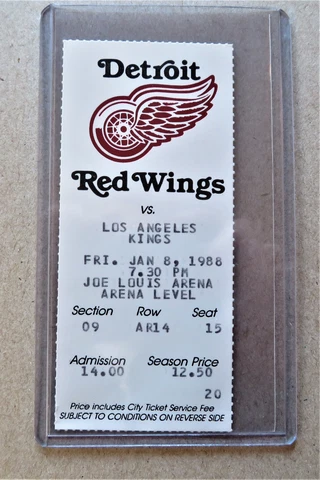 Red Wings vs Los Angeles Kings ticket stub Jan 08, 1988 - Yzerman Goal / Assist Cover