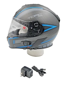 Torc T14B Mako Hellmet w/Integrated Blinc Bluetooth Scramble Blue Size Small - Picture 1 of 9