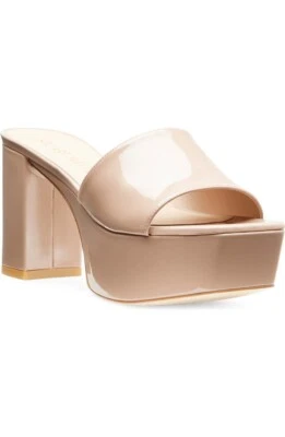 Stuart Weitzman Squarehigh Platform 95 Slide Women's 10 Fawn Heel Sandal FZP238 - Image 1 of 4