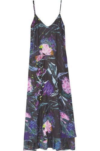 Maxi abito Acne Studios Lora bouquet blu stampa floreale raso e seta UK 12