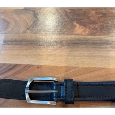 Cinturón de cuero negro adherido hebilla plateada para hombre talla 40/42 vestido informal oficina Foto 1 de 3