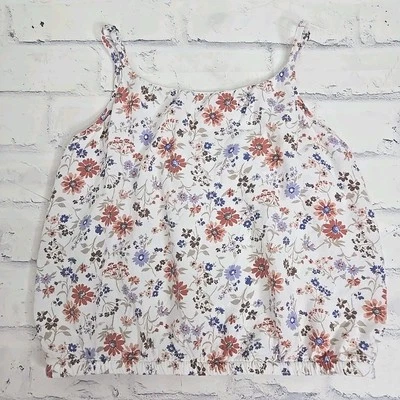 Abercrombie Kids Tank Top Girls 11/12 White Floral Adjustable Straps Elastic - Image 1 of 4
