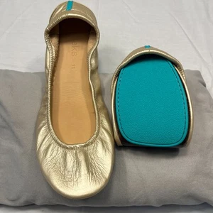 TIEKS Metallic Champagne Limited Edition Size 11 Leather Foldable Ballet Flats - Picture 1 of 10
