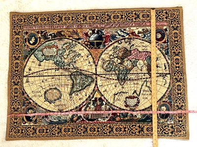 Belgian Tapestry Terrarum Orbis Old Style World Map 1630 Wall Hanging 46 x 33" - Image 1 of 4