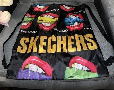 Skechers Shoes The Uno Mouth Teeth Nylon Drawstring Backpack Tote Knapsack Bag - Image 1 of 4