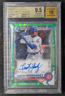 Cristian Hernandez 2021 Bowman Chrome 1st Green Atomic Auto #/99 BGS 9.5 Auto 10 - Image 1 of 2