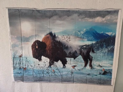 Hoffman Call Of The Wild Mountsin Buffalo/Bison Cotton Quilt Panel 31" x 43" - Image 1 of 4