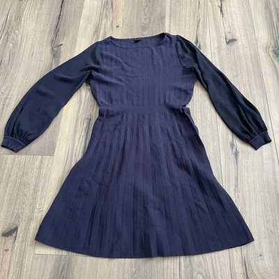 Vestido Suéter Ann Taylor Azul Marino Manga Larga Plisado Talla Mediana Brazo de Gasa Foto 1 de 4