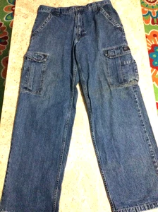 Men's Sz 32/32 Black Riv Wrangler Cargo Jeans Denim Relaxed Fit Wide Leg Pockets - Picture 1 of 9