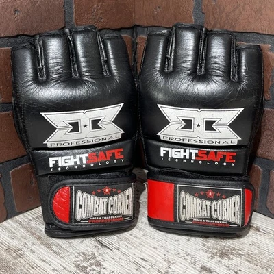 Combat Corner Professional MMA & Thia Kickboxing Open Finger Globes Black & Red - Image 1 of 4