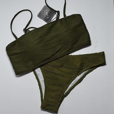 Traje de baño Zaful 2 piezas verde oliva bandeau talla M 6 (arriba) talla S 4 (abajo) acolchado Foto 1 de 4