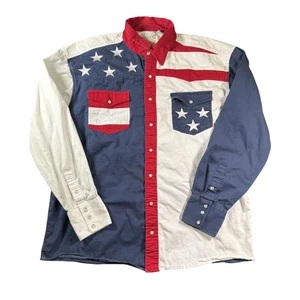 Camisa Roper Para Hombres XL Roja Blanca Azul Perla Occidental A Presión Bandera de EE. UU. Estrellas Rayas - Imagen 1 de 10