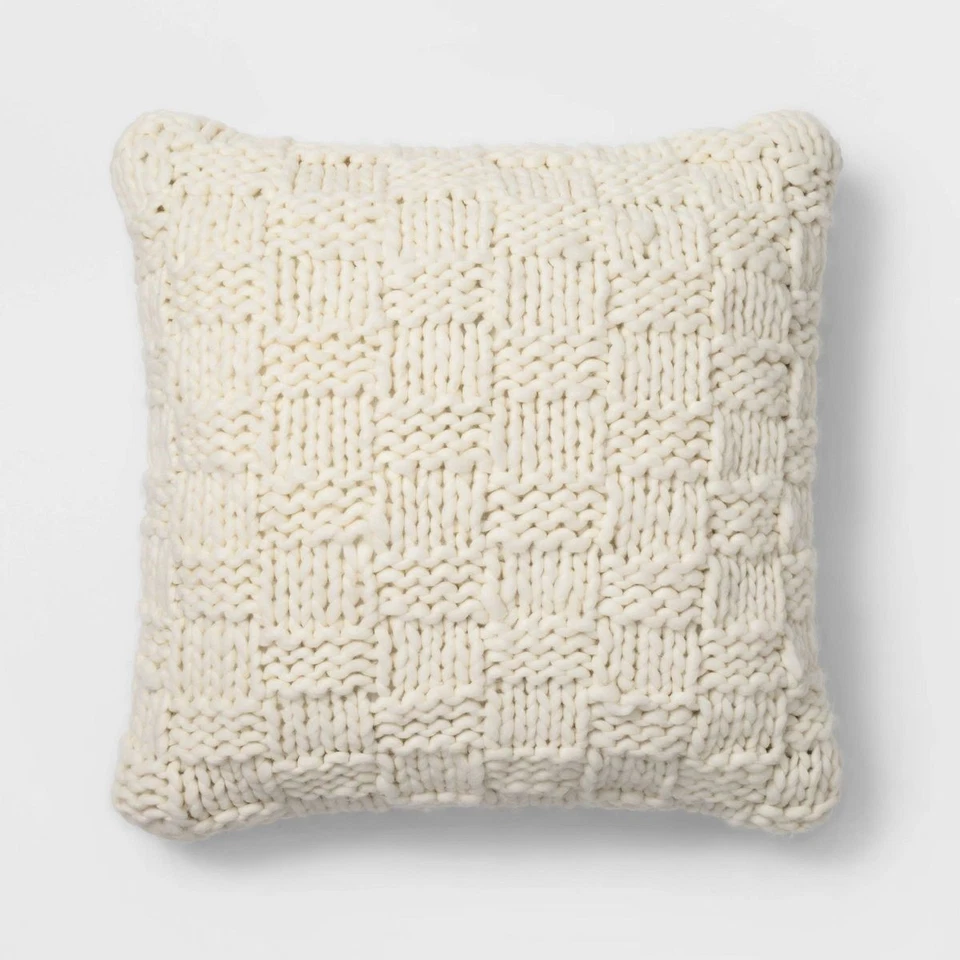 Chunku Knit Oversize Square Throw Pillow Cream Wool 24X24" - Threshold - Image 1 of 1