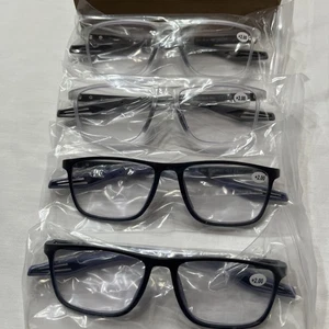 4 Paia Occhiali da Lettura Luce Blu Uomo Montatura Grande Lettori +2.00 Rd Descrizione - Foto 1 di 6