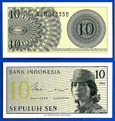 Indonesia Lot 10 X 10 Sen 1964 UNC Woman Volunteer Asia Free Shipping Worldwide - Image 1 of 3