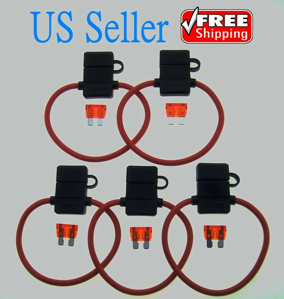 10 pc 10Gauge Inline ATC Fuse Holder+10AMP Fuse With Cover New Car Truck Install - Image 1 of 1