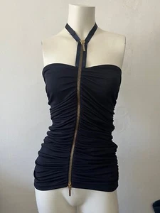 Roberta biagi navy ruched gathered bandage ribbon halter neck bodycon Top Small - Picture 1 of 11