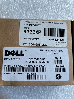 Dell 0P7D7R  25GbE Multi-mode Fiber 100m 850nm Duplex LC Connector SFP+ P7D7R - Image 1 of 2
