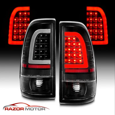 For 1997-2003 Ford F150 99-07 F250 F350 Black LED Tube Tail Lights Brake Lamps - Image 1 of 4