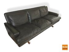 Danish Modern Black Leather Sofa Couch By Fredrik Kayser for Vante MCM Vintage