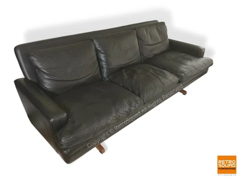 Danish Modern Leather Sofa Couch By F. Kayser for Vante Eames Knoll Herman Mille Cover