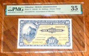 GIBRALTER British Administration 10/-Shillings Pick#17 1958-65 Very Fine 35 Note - Picture 1 of 4