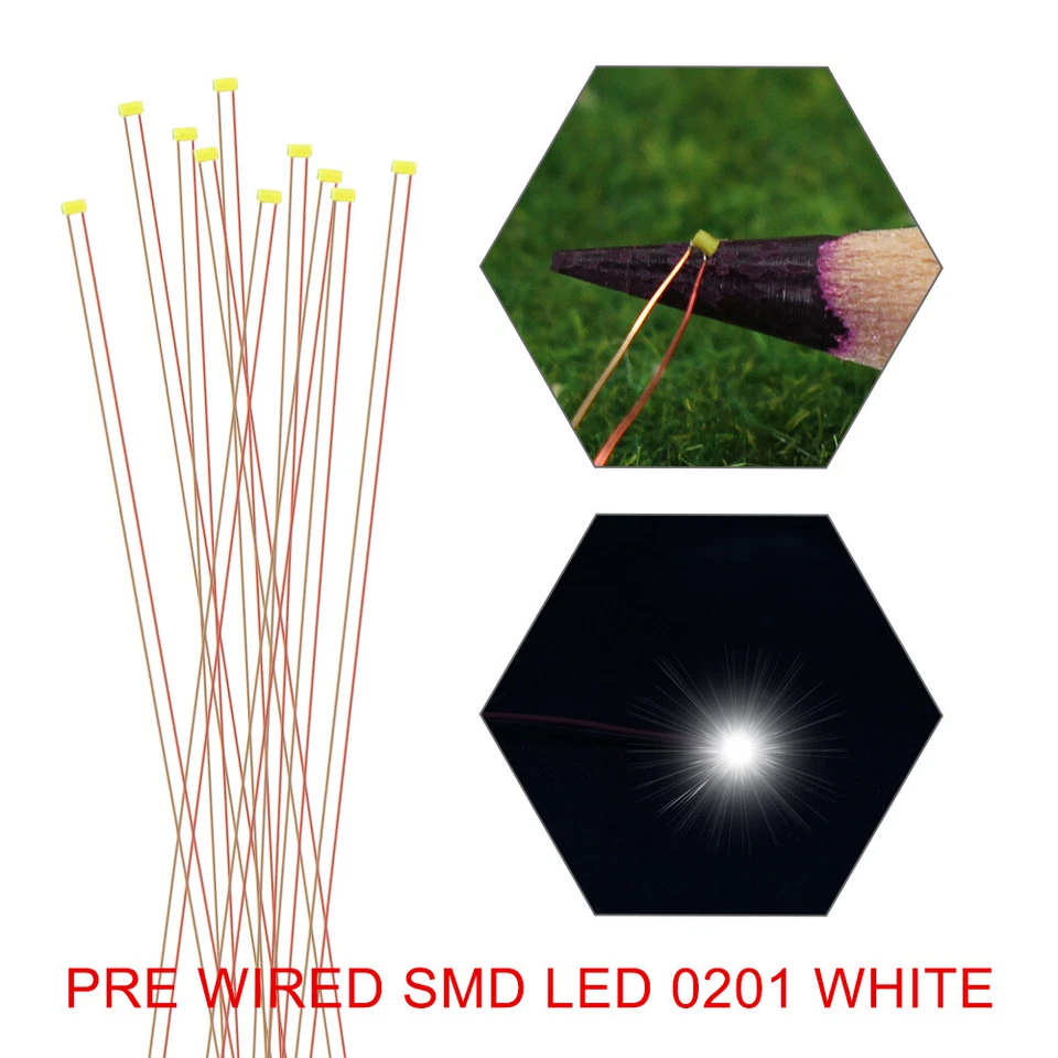 C0201W 10pcs Pre-wired SMD LED 0201 Bright White micro Copper Wire LED Lights - Image 1 of 4