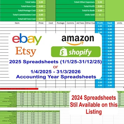 2025 Ebay Amazon Etsy Shopify Accounting Excel Spreadsheet Business Software - Image 1 of 4