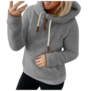 Women's Jacket With Hood Pocket Plush Jacket - Picture 1 of 6