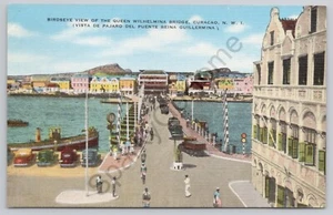Curacao N.W.I. Queen Wilhelmina Bridge Town Old Cars Postcard - Picture 1 of 2