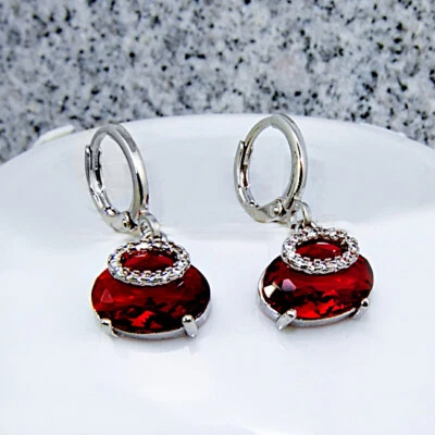 Damenohrringen begehrenswerte Ohrringe, vergoldet 18K/750 farbige rote Granat - Bild 1 von 3